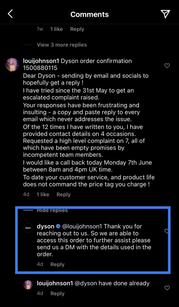 respond to an instagram comment through message