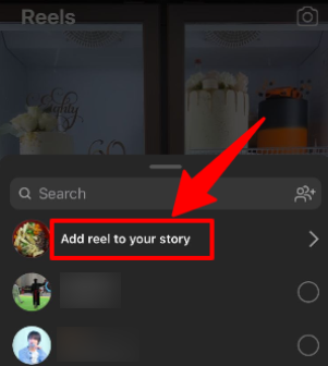 The "Add Reel to your Story" button to share Reels on the user's own Insta Stories