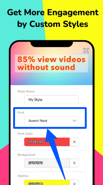 An editing room to adjust font styles in a captioning tool for Reels & TikTok