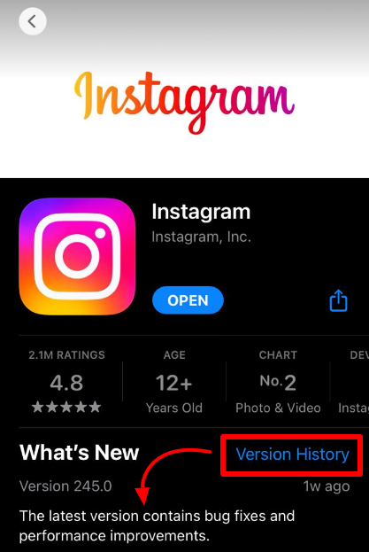Check Instagram history version and clear the cache