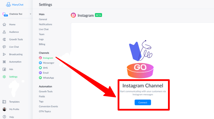 Account connection for Instagram story mention reply automation activation