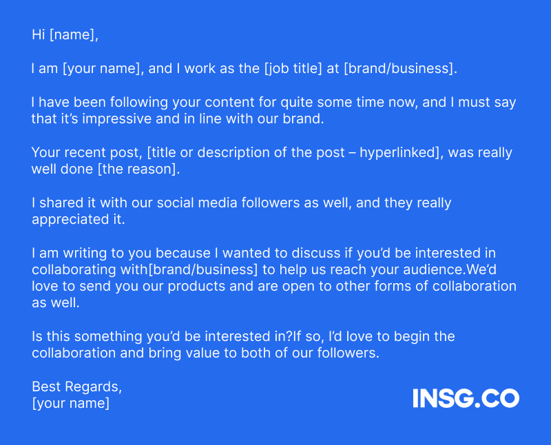 Example of an email template to reach out an Influencer