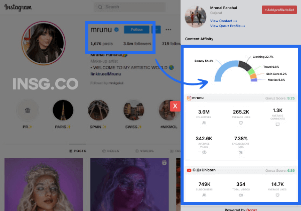 Get all Influencer Insights directly from an Instagram page using a Google Chrome Extension