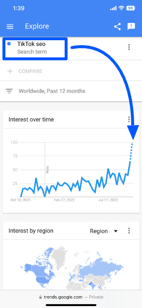 Google Trends results about TikTok SEO