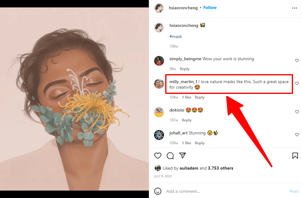 The related common on an influence account on Instagram showing good audience quality
