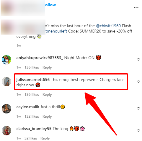 The spam comment from Instagram fake accounts