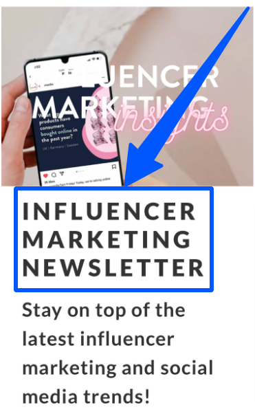The front subscription page of an influencer marketing newsletter