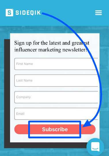 The Email subscription of an influencer marketing newsletter