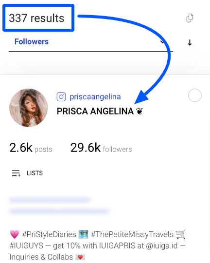 The IG profile location-based result from a free influencer tool