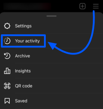 Your activity option on the Instagram setting menu to backup data