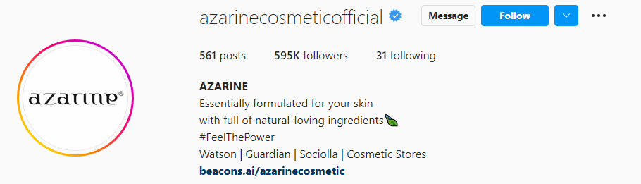 An Instagram bio with a branded hashtag included