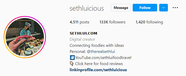 An example of an Instagram bio with short, representative sentences from a creator
