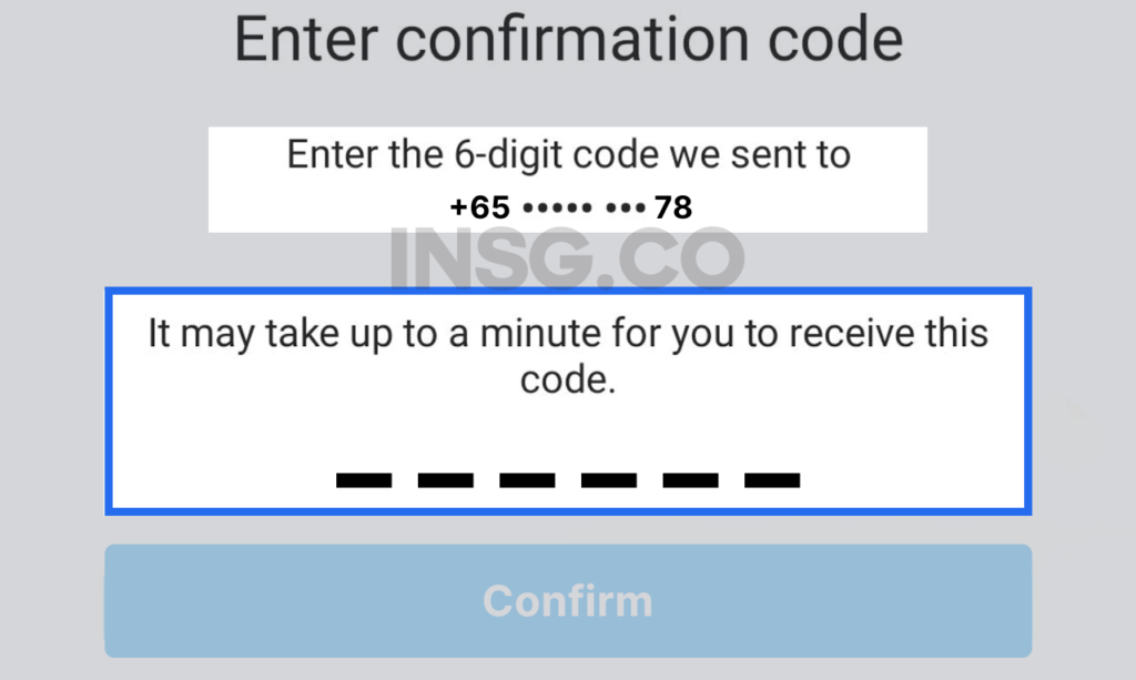 Enter confirmation code on Instagram from your mobile number