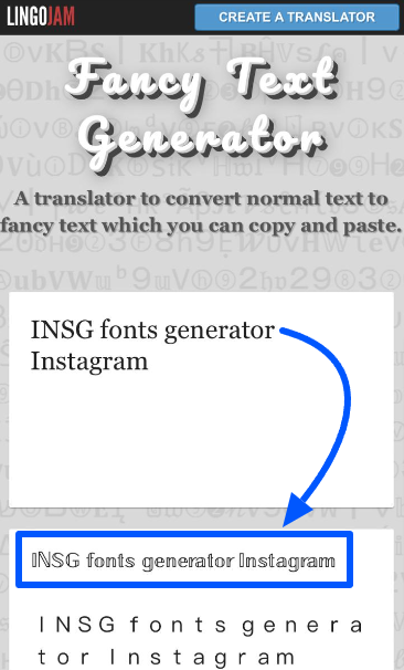 The text result on another typography from an Instagram font generator