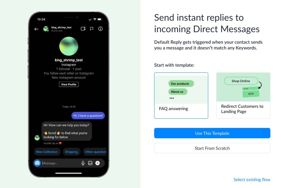 Send instant replies to incoming direct messages on Instagram