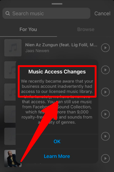 Music Access Change on Instagram for professional accounts and businesses. 