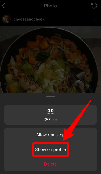 Show on profile option to unarchive Instagram post