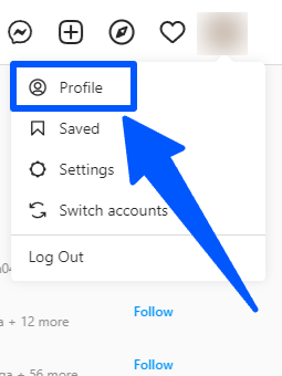 Instagram profile menu option on a web browser.