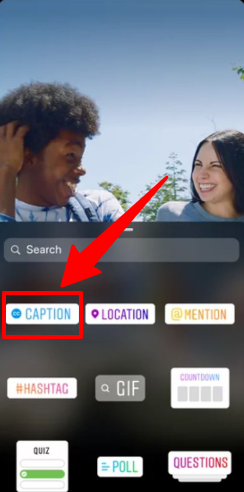 The Instagram adding caption option for Reels on Sticker icon 