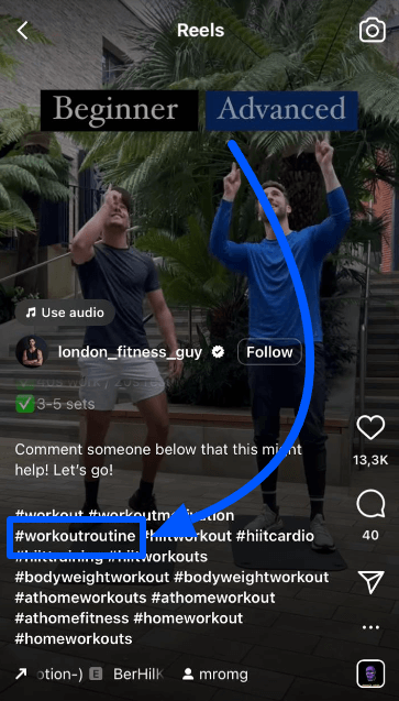 An Instagram Reel post using the hashtag “Workout Routine”.
