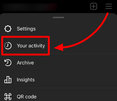 The "Your Activity" menu button on Instagram settings