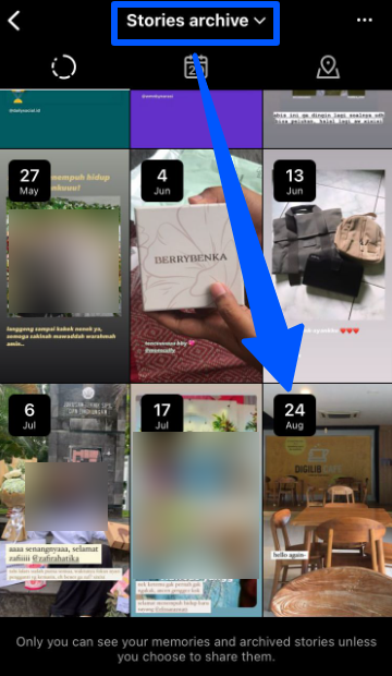 Instagram Stories appearance stored on archive gallery