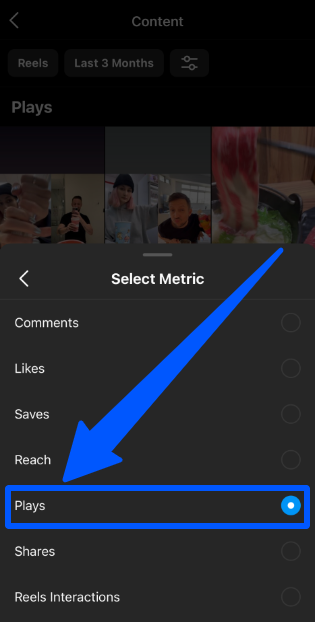 Selected metric to check the IG Reels performance