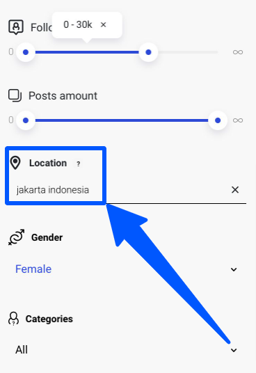 The location filter for Jakarta, Indonesia from a free influencer tool