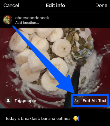 The Instagram Alt Text position on the already published post