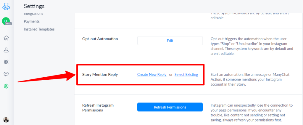 Setting up Instagram story mention reply automation 