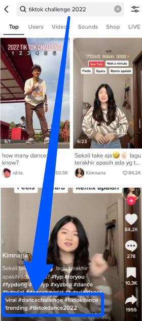 TikTok hashtag usage match the keywords typed on the search bar