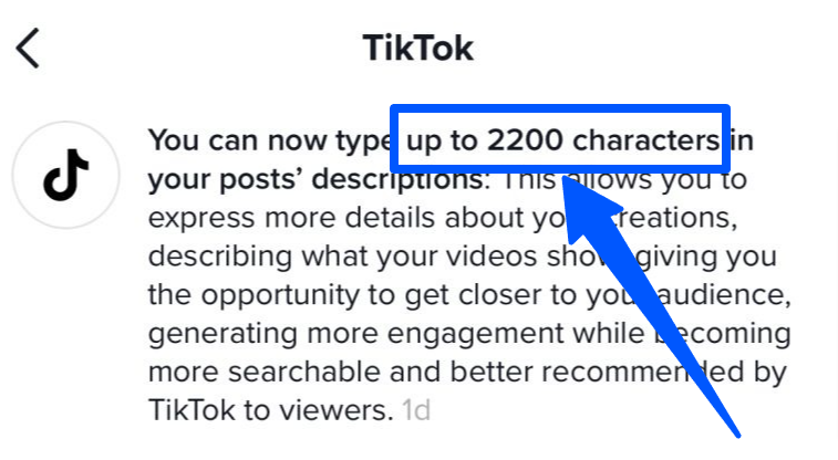 TikTok new post description character change to 2200 characters