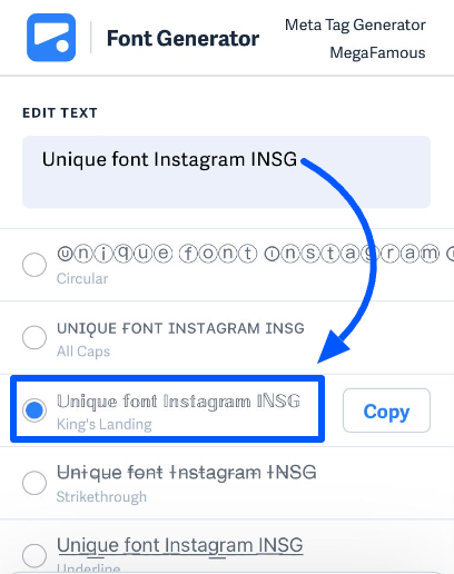 An Instagram font generator converting the typed text into certain typefaces