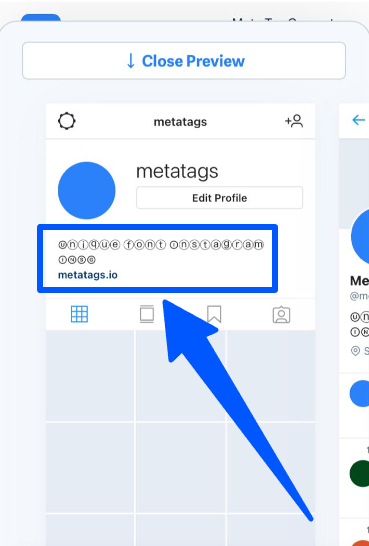 The preview feature by an Instagram font generator to check its appearance on the profile